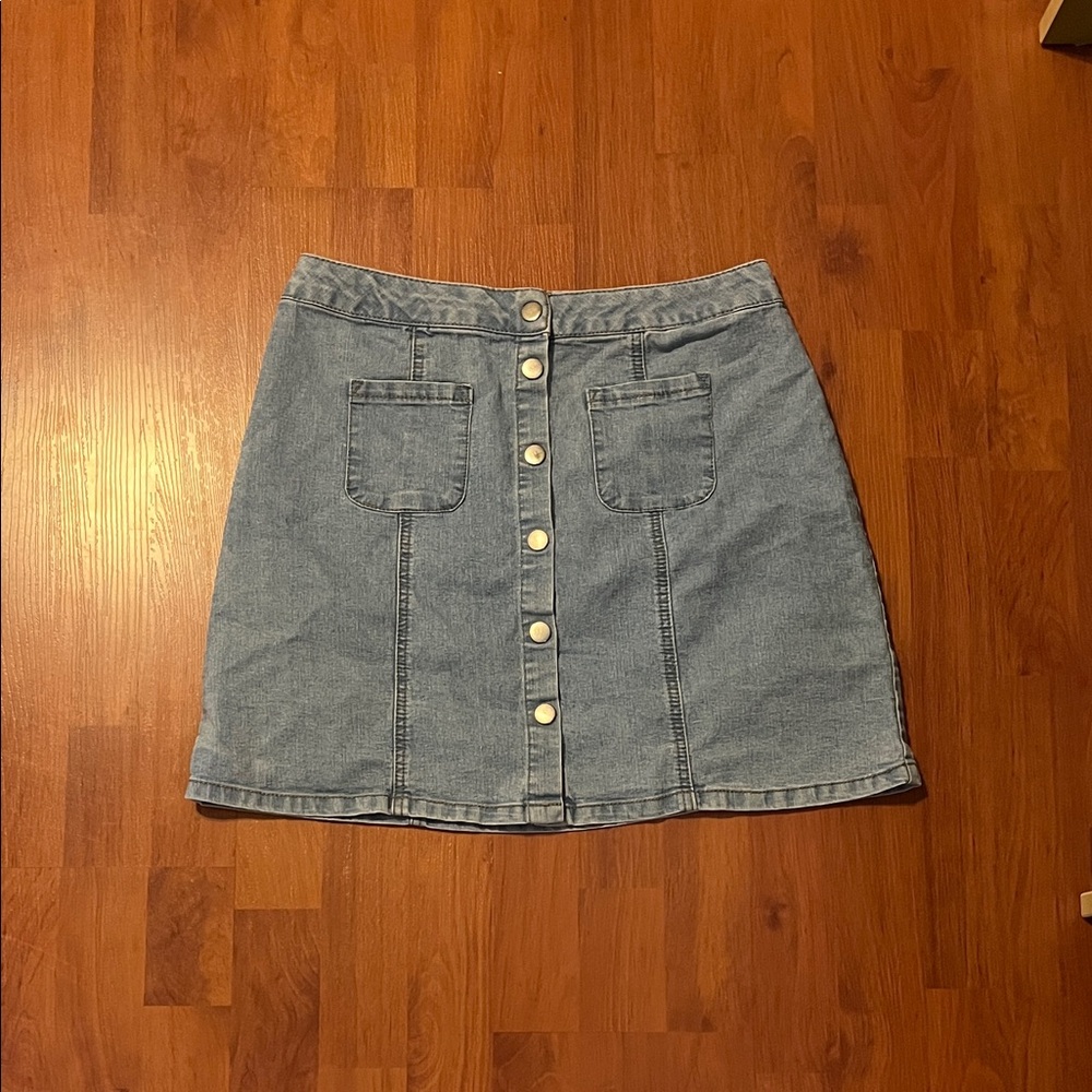 Light Blue Button-Front Denim Mini Skirt